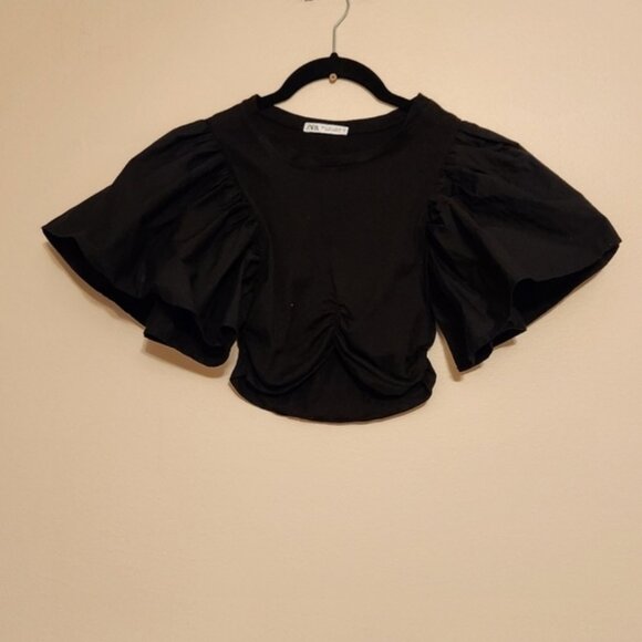 Zara Ruffle Puff Sleeve Crop Top - Picture 2 of 5